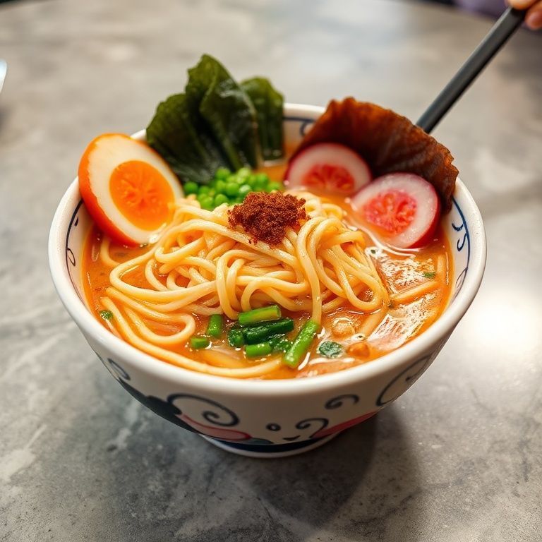 Exemplo de imagem: um bowl de ramen kawaii em vetor plano